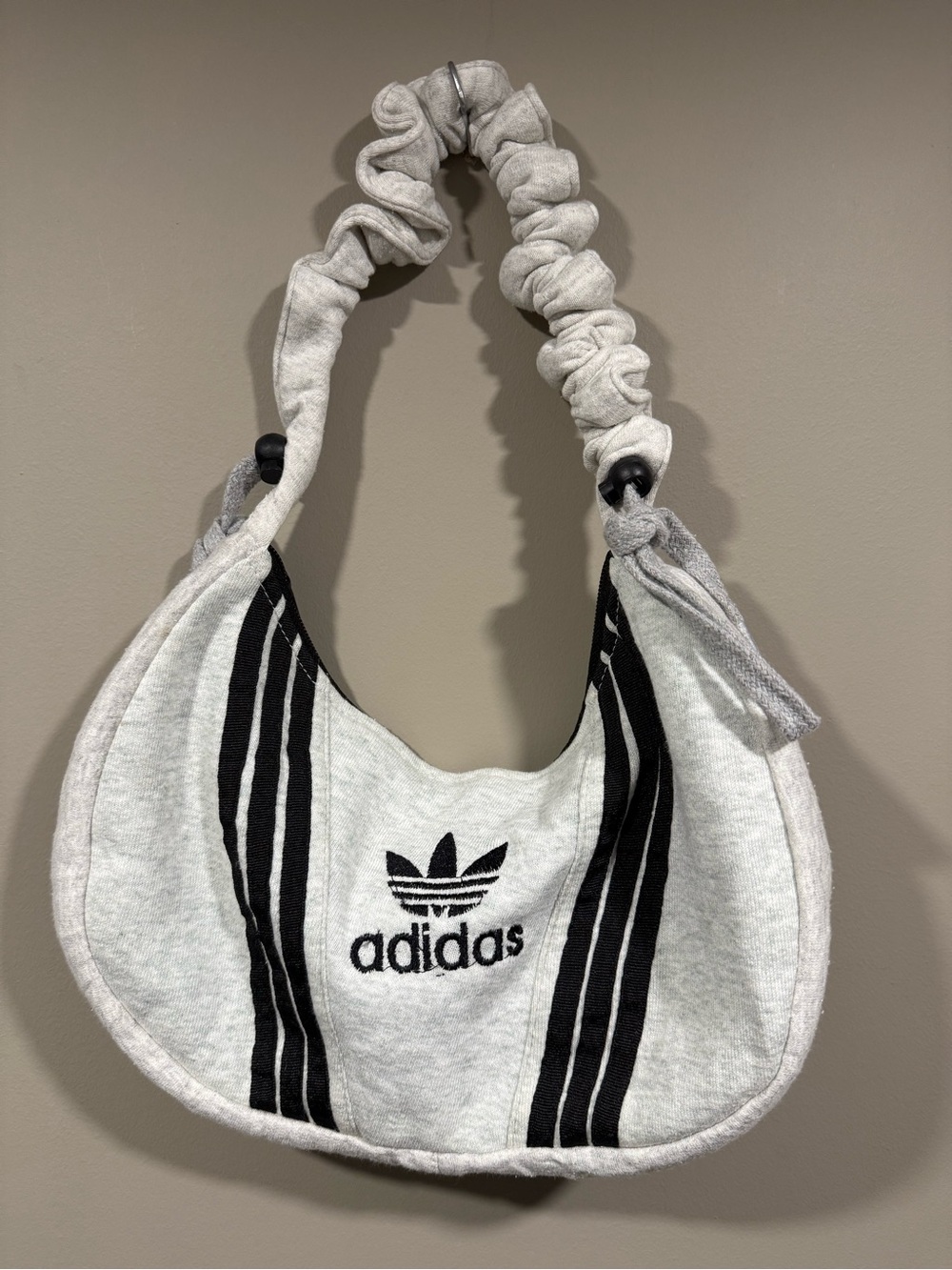 adidas remake custom Light Gray boho Shoulder Bag with Black Stripes
